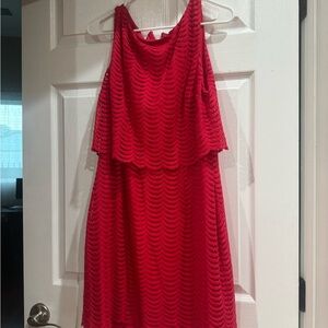 Red Sleeveless Overlay Midi Dress - Women